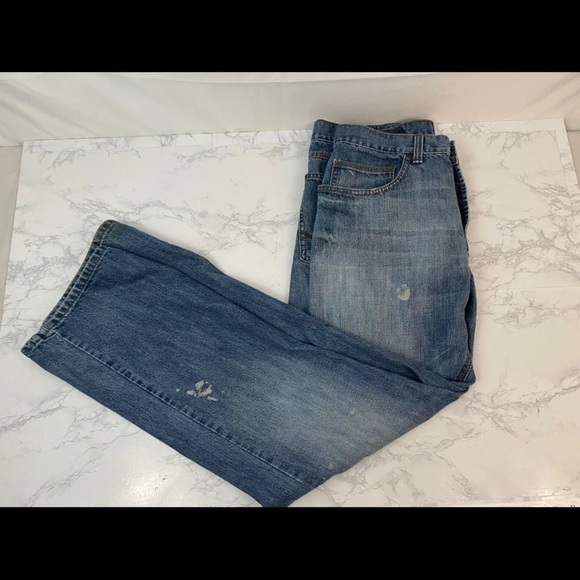 Wrangler Other - Wrangler Straight Fit Jeans Mens 34X30 Medium Blue Wash Distressed Stained Q​​​​